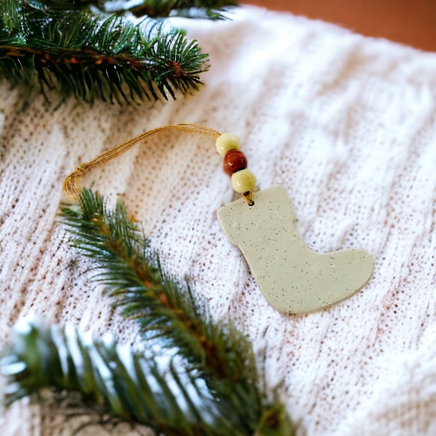 Christmas Stocking Ornament Handmade from Clay & Nova Scotia Beach Sand - Sassy Sacha Jewelry