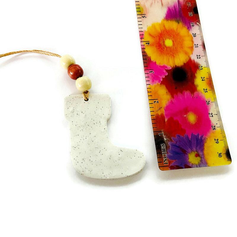 Christmas Stocking Ornament Handmade from Clay & Nova Scotia Beach Sand - Sassy Sacha Jewelry