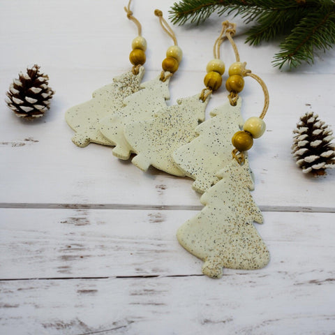 Christmas Tree Shaped Ornament Handmade from Clay & Nova Scotia Beach Sand - Sassy Sacha Jewelry