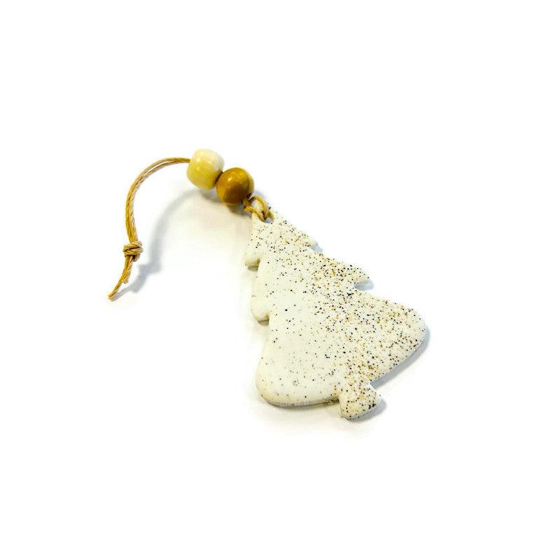 Christmas Tree Shaped Ornament Handmade from Clay & Nova Scotia Beach Sand - Sassy Sacha Jewelry