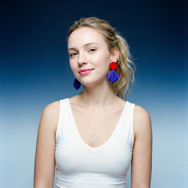Seashell Clip On Earrings in Blue & Yellow- "Sarah"