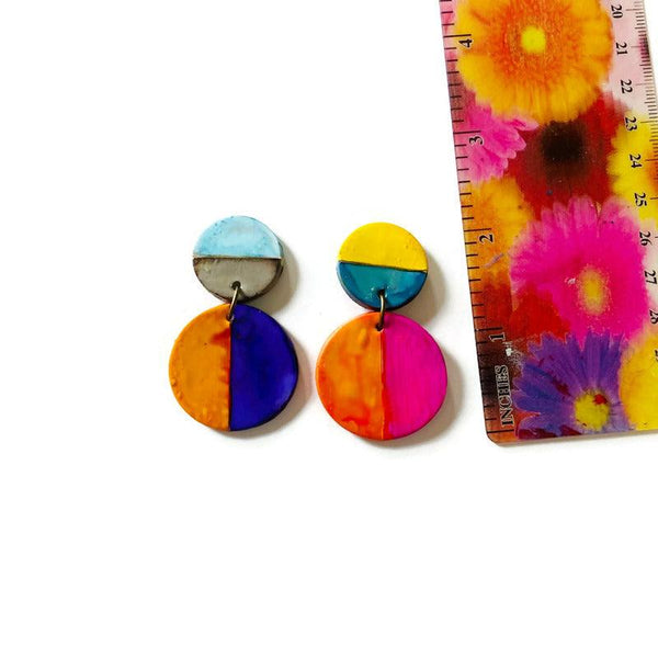 Color Block Statement Earrings, Mismatched Earrings Handmade - Sassy Sacha Jewelry