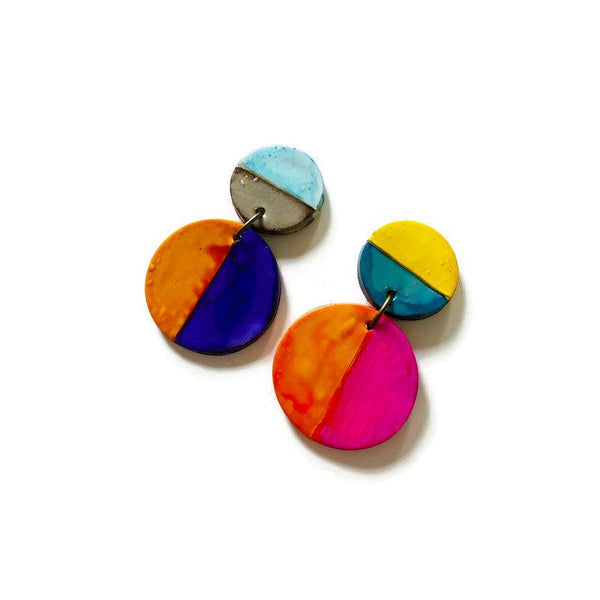 Color Block Statement Earrings, Mismatched Earrings Handmade - Sassy Sacha Jewelry