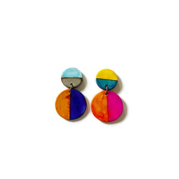 Color Block Statement Earrings, Mismatched Earrings Handmade - Sassy Sacha Jewelry