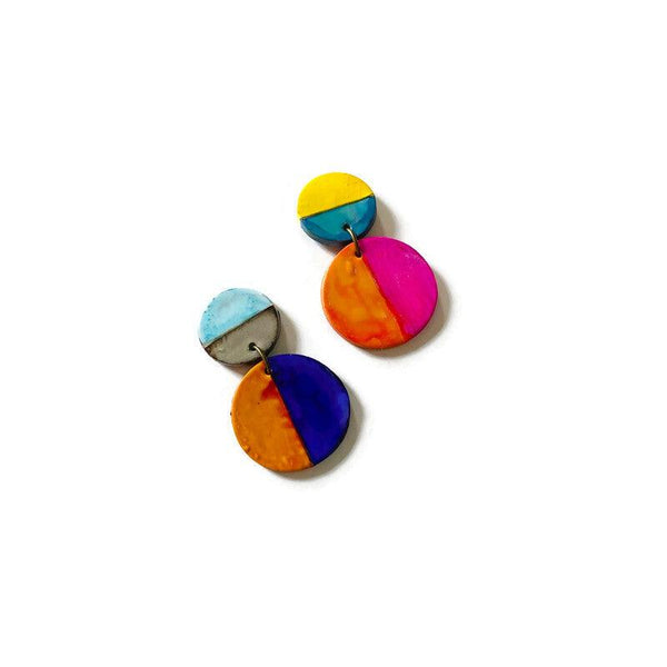 Color Block Statement Earrings, Mismatched Earrings Handmade - Sassy Sacha Jewelry