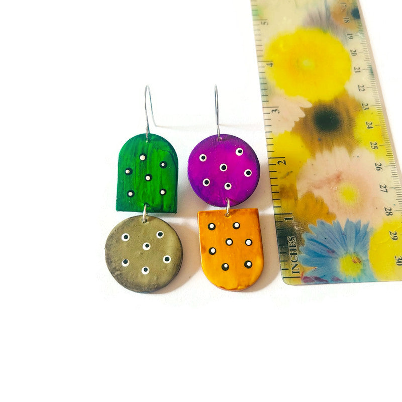 Colorful Mismatched Dangle Earrings with Polka Dots
