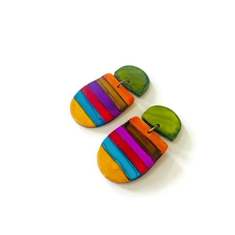 Colorful Clip On Earrings with Stripes - Sassy Sacha Jewelry