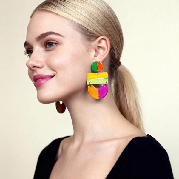 Vibrant Clip On Earrings with Stripes