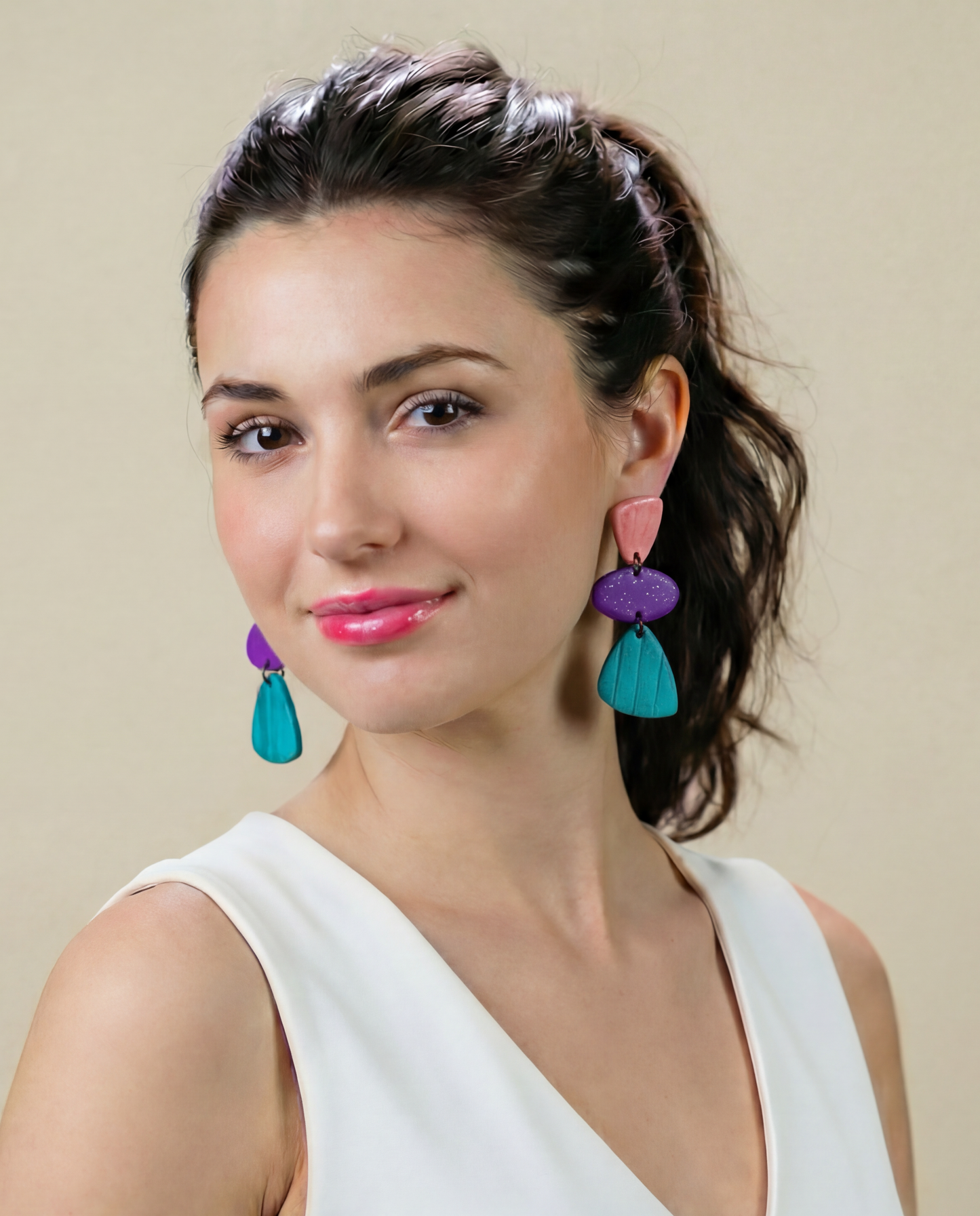 Tri Color Statement Earrings Post or Clip On- "Amy"