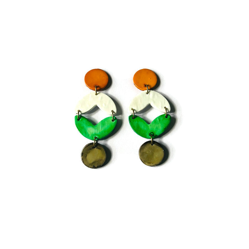 Handmade Geometric Statement Earrings Post or Clip On – Extra Long Dangles