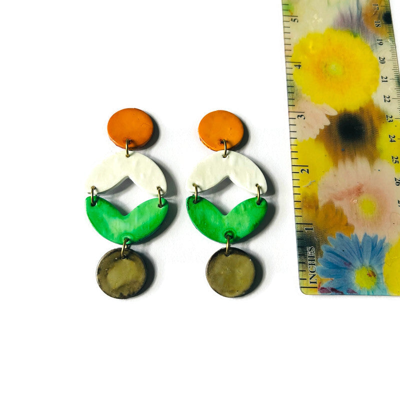 Handmade Geometric Statement Earrings Post or Clip On – Extra Long Dangles