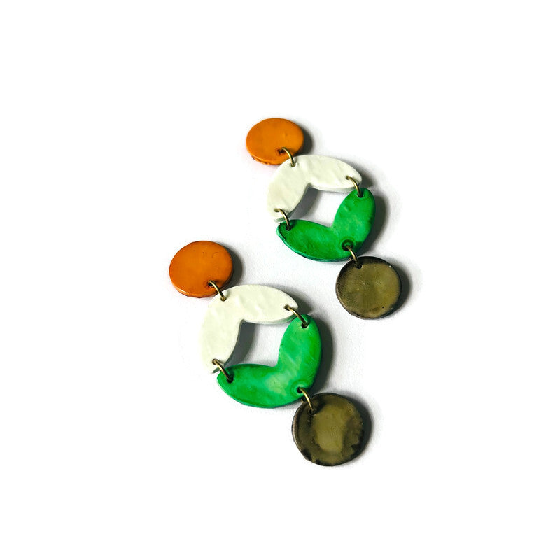 Handmade Geometric Statement Earrings Post or Clip On – Extra Long Dangles