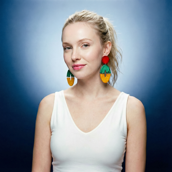 Colorful Extra Large Statement Earrings Handmade from Clay & Painted Bold Colors- "Zoe""