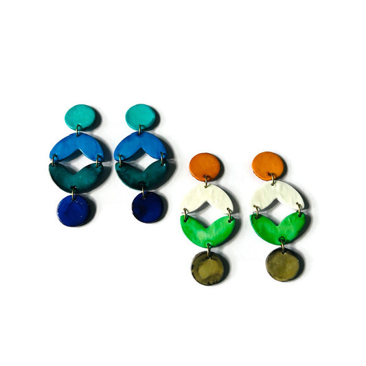 Handmade Geometric Statement Earrings Post or Clip On – Extra Long Dangles