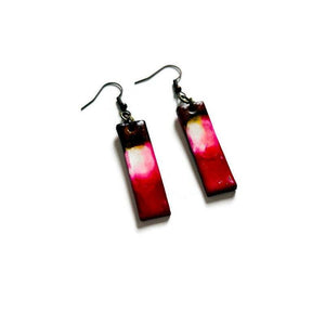 Dainty Bar Earrings in Red Brown & White - Sassy Sacha Jewelry