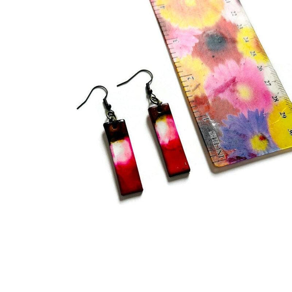 Dainty Bar Earrings in Red Brown & White - Sassy Sacha Jewelry