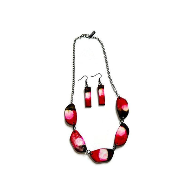 Dainty Bar Earrings in Red Brown & White - Sassy Sacha Jewelry