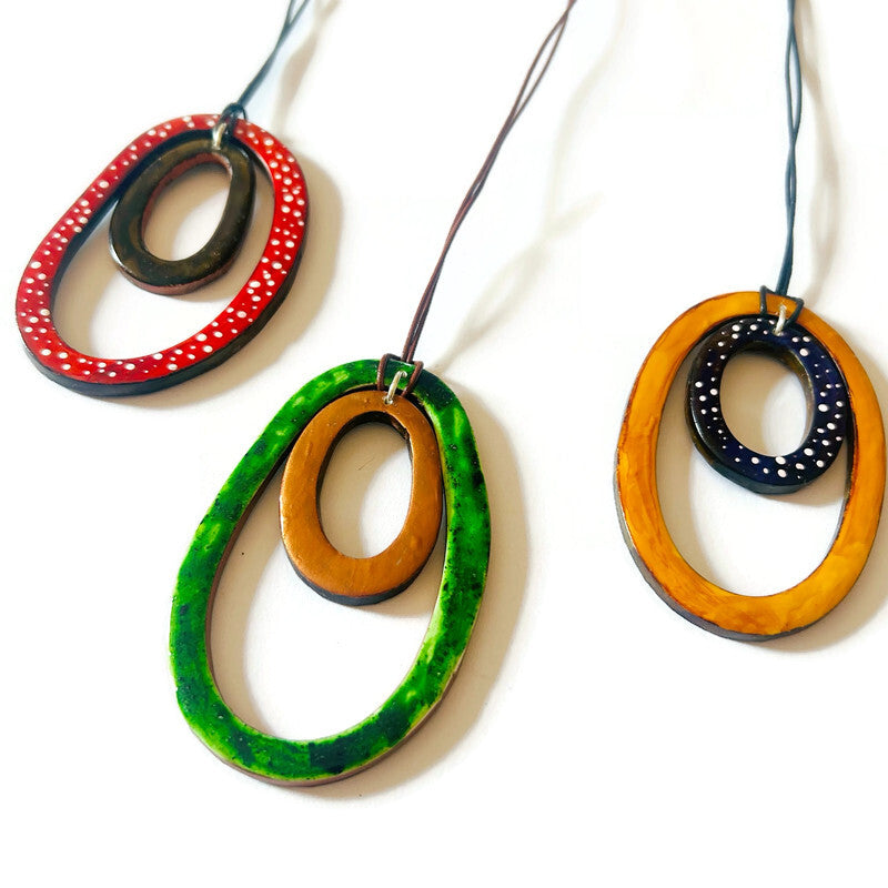 Double Open Oval Pendant Necklace Handmade