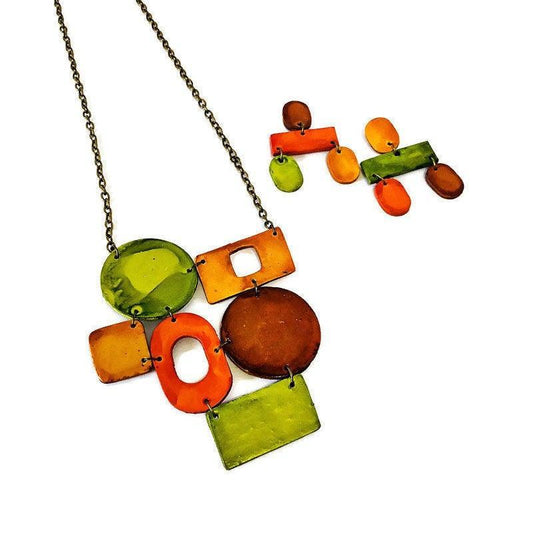 Earth Tone Statement Jewelry Set with Geometric Style - Sassy Sacha Jewelry