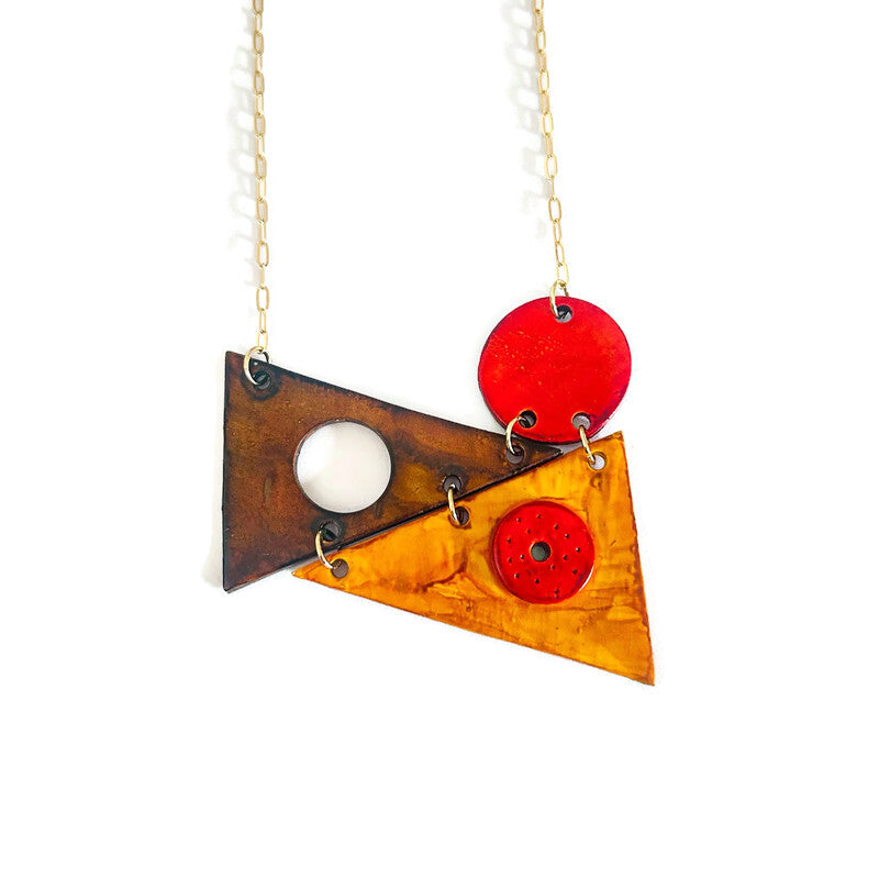 Multicolour Geometric Statement Necklace in Black Teal Copper