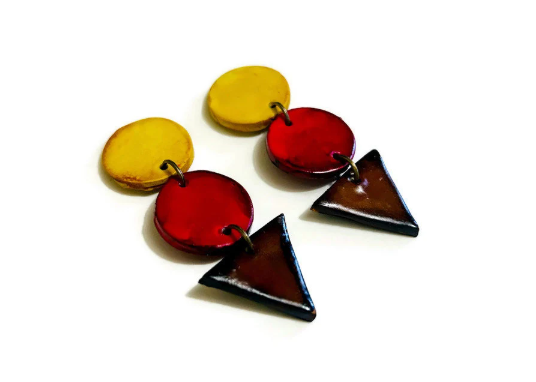 Geometric Statement Earrings Post or Clip On – Handmade from Polymer Clay