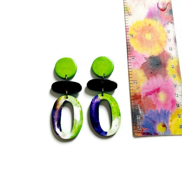 Extra Long Statement Earrings Handmade from Polymer Clay & Painted - Sassy Sacha Jewelry