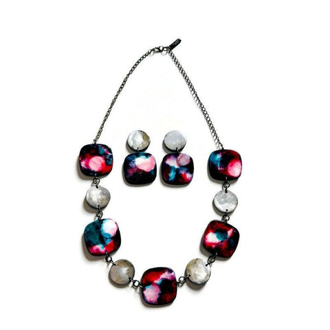 Fluid Art Jewelry Set Handmade from Clay & Painted with Alcohol Ink - Sassy Sacha Jewelry