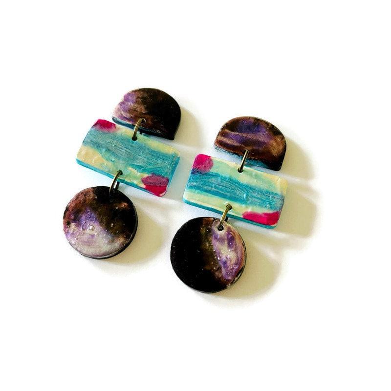 Funky Statement Earrings Painted in Abstract Style - Sassy Sacha Jewelry