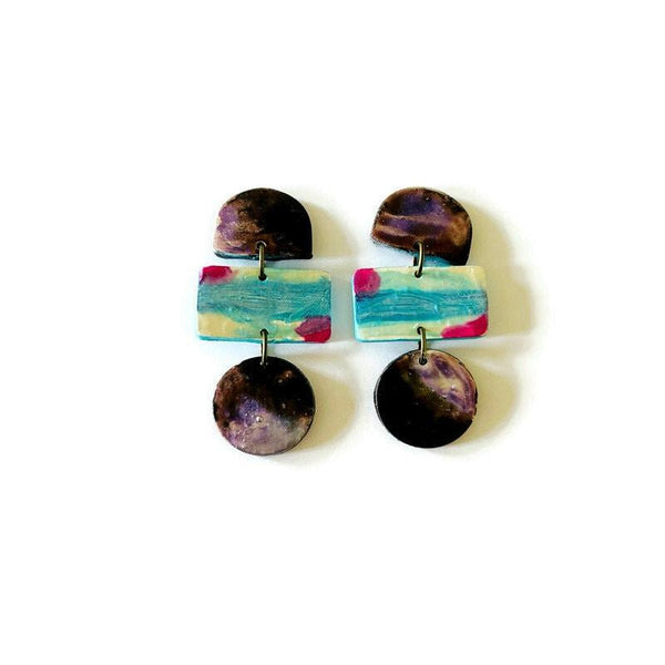 Funky Statement Earrings Painted in Abstract Style - Sassy Sacha Jewelry