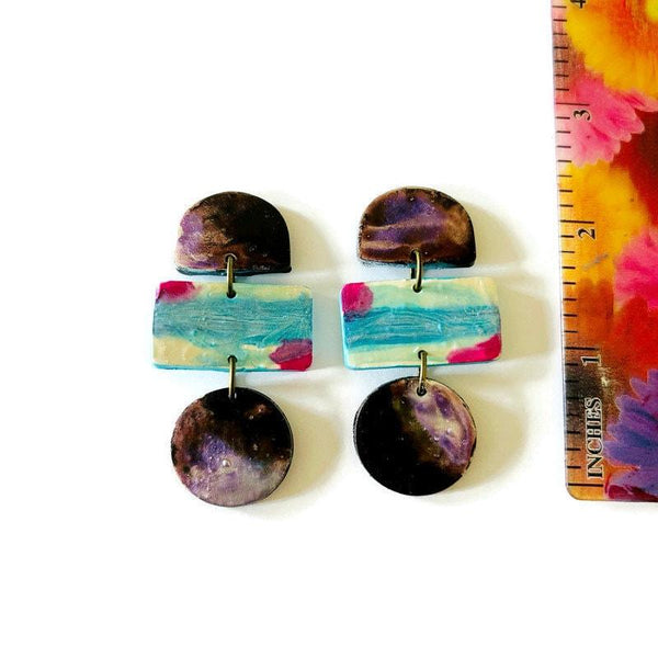 Funky Statement Earrings Painted in Abstract Style - Sassy Sacha Jewelry