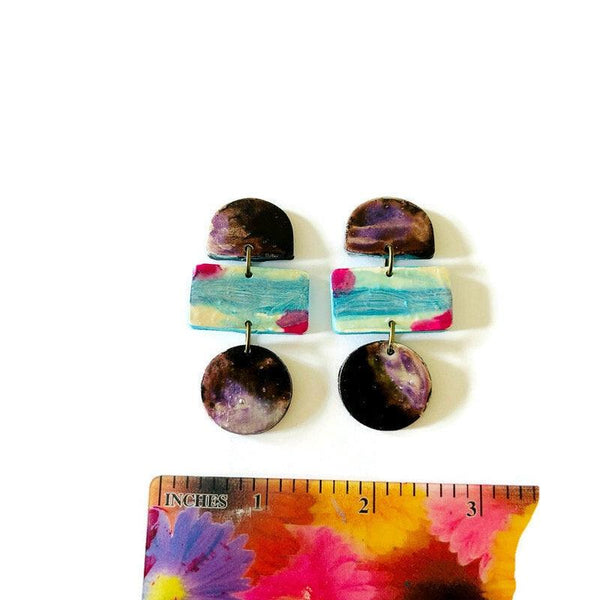 Funky Statement Earrings Painted in Abstract Style - Sassy Sacha Jewelry