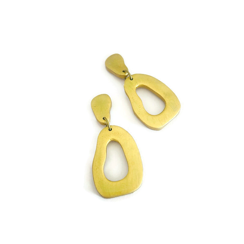Gold Organic Hoop Earrings, Post or Clip On
