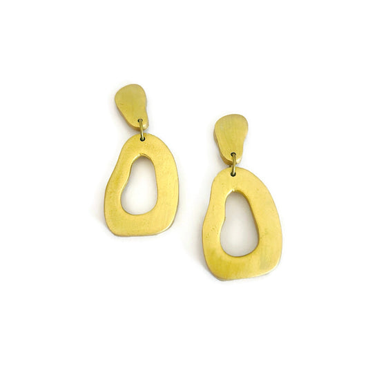 Gold Organic Hoop Earrings, Post or Clip On