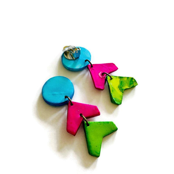 Handmade 80s Neon Geometric Clip-On Earrings - Sassy Sacha Jewelry