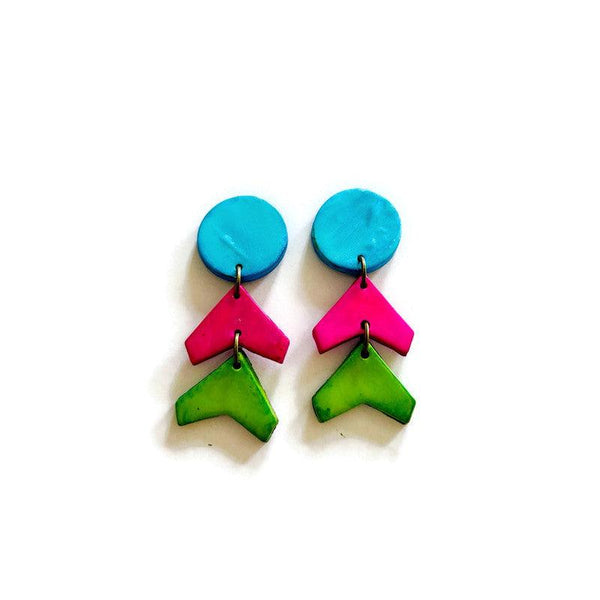 Handmade 80s Neon Geometric Clip-On Earrings - Sassy Sacha Jewelry