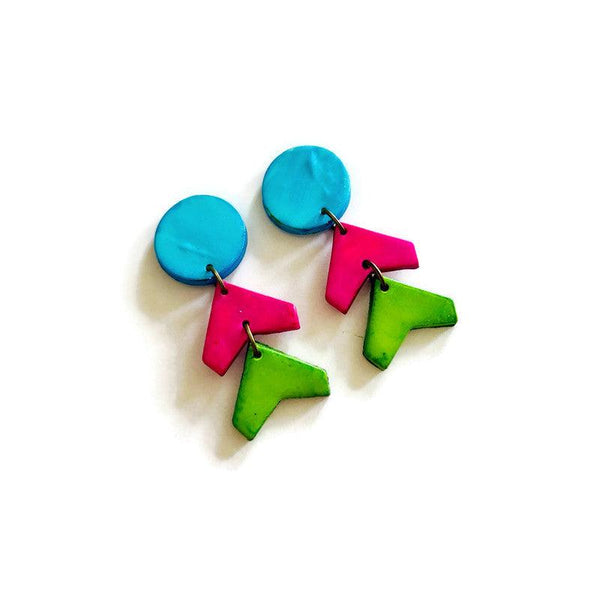 Handmade 80s Neon Geometric Clip-On Earrings - Sassy Sacha Jewelry