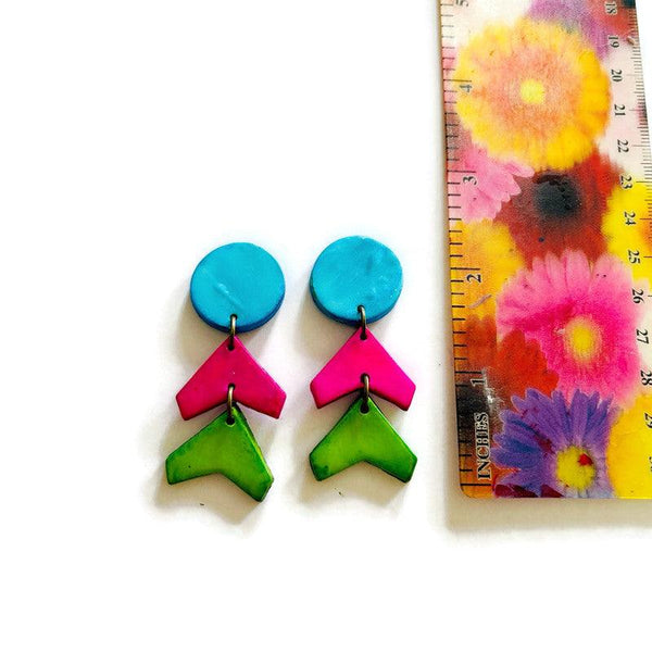 Handmade 80s Neon Geometric Clip-On Earrings - Sassy Sacha Jewelry