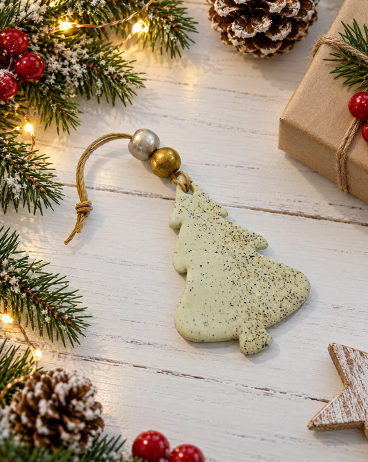 Christmas Tree Shaped Ornament Handmade from Clay & Nova Scotia Beach Sand