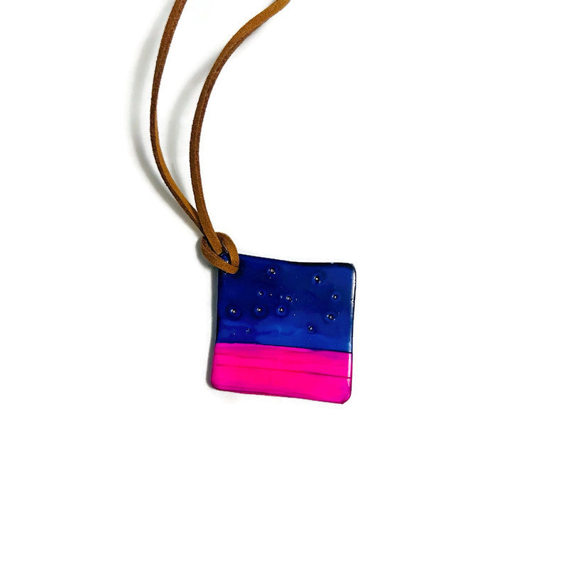 Colorful Square Pendant Necklace in Blue & Pink