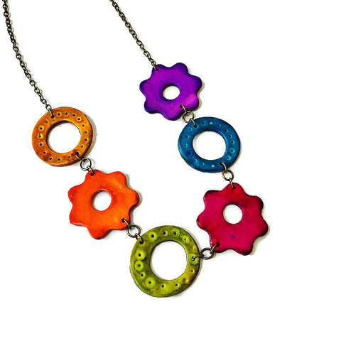Colorful Floral Statement Necklace Handmade