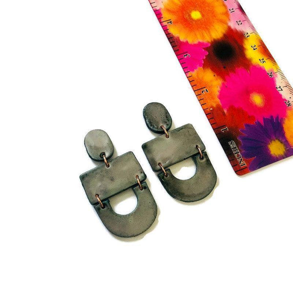 Large Grey Earrings, Big Modern Earrings, Polymer Clay Jewelry Painted, Ceramic Earrings with Chunky Bohemian Style, valentine gift - Sassy Sacha Jewelry