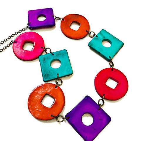 Long Chunky Beaded Necklace Handmade in Bright Bold Colors
