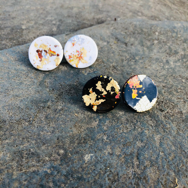 Mixed Metal Foil Earrings Set of 2, Polymer Clay Studs