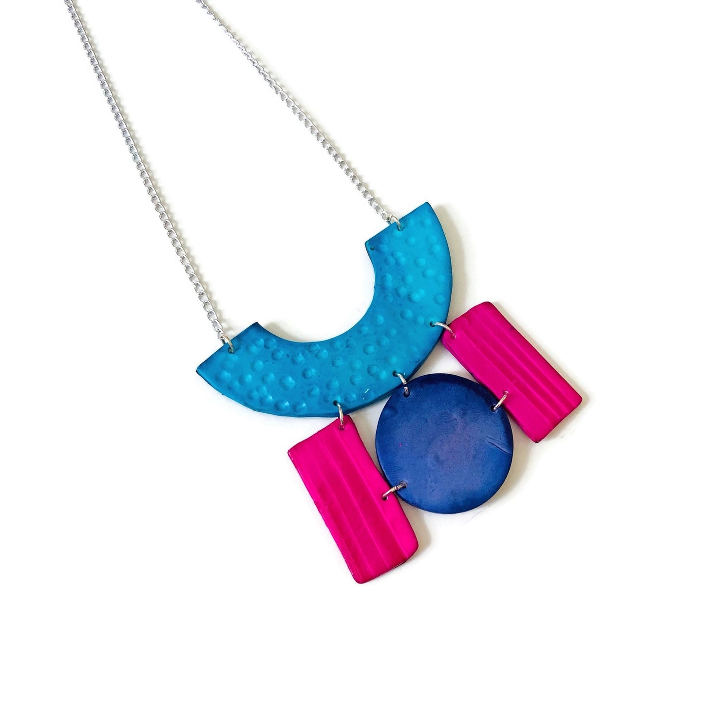 Chunky Statement Necklace in Turquoise, Denim Blue & Pink