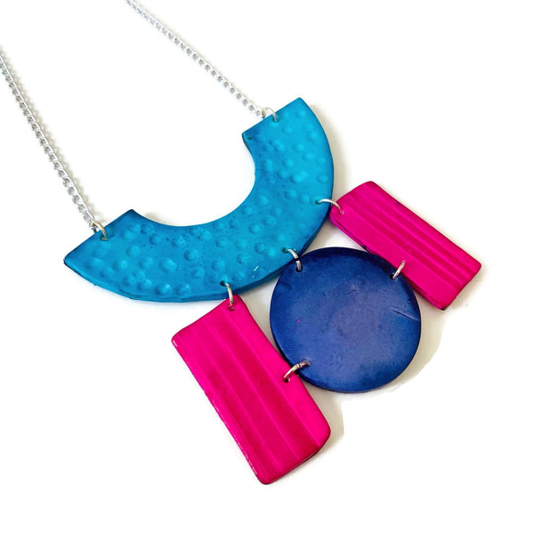 Wide Statement Earrings in Turquoise, Denim Blue & Pink