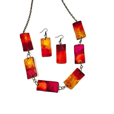 Colorful Ombre Style Necklace & Earring Set