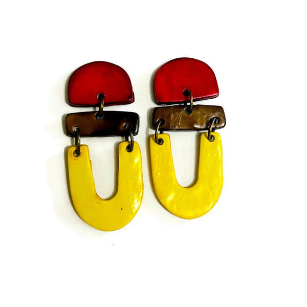 Bright Color Retro Statement Earrings Handmade- "Beth"