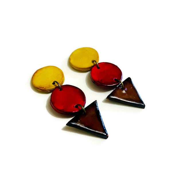 Earth Tone Clip On Earrings in Yellow Red Brown