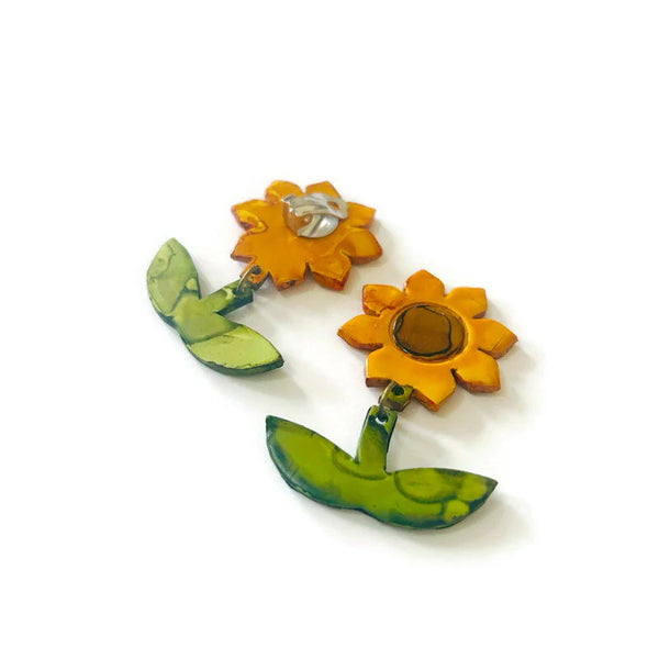 Large Flower Earrings Handmade, Colorful Botanical Jewelry