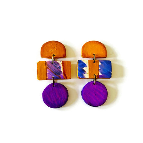 Abstract Statement Earrings in Orange Purple White